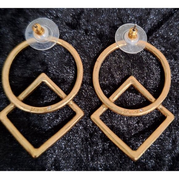 J. Crew Pave Circle & Square Gold Earrings With Clear Stones - Picture 3 of 4